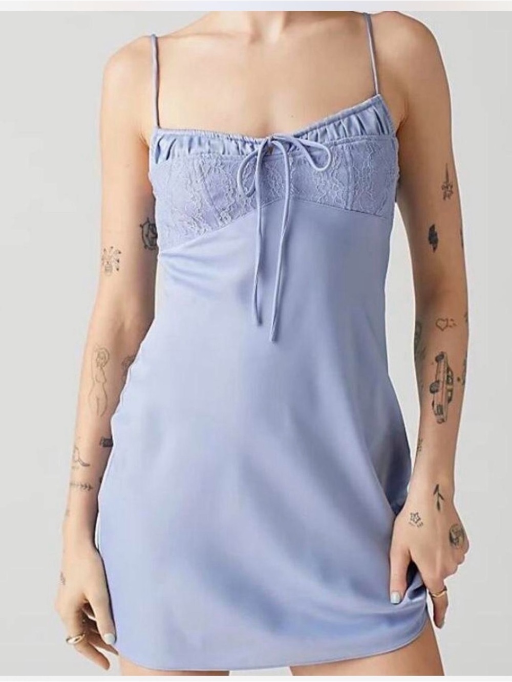 URBAN OUTFITTERS Medium Lace-Trim Satin Chemise Slip Dress milkmaid babydoll